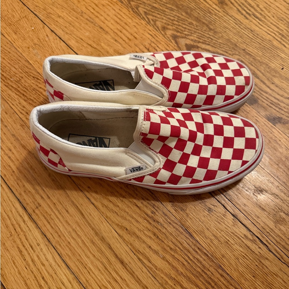 Vans Red and White Checkered Slip-On Sneakers Checkerboard